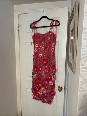 Showpo Pink Floral Appliqué Mini Slip Dress